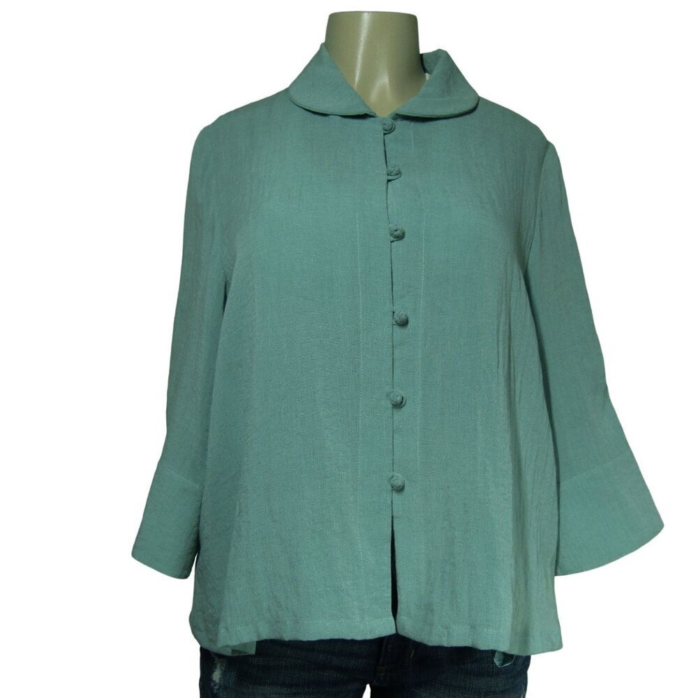 FRIDAZE 100% LINEN Blue LAGENLOOK Asian Coastal Boho Flowy Career Jacket S